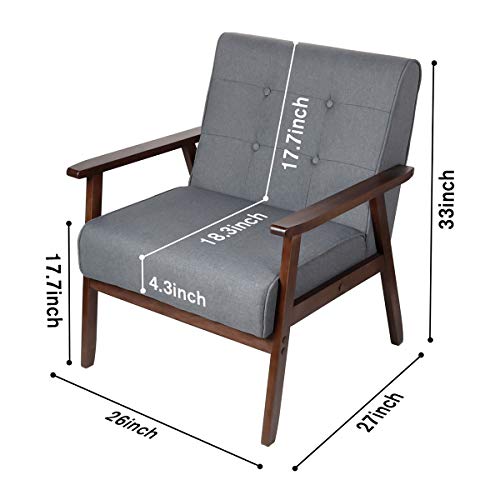 Sofa Set Living Room Couch Set Office Home Furniture Mid-Century Modern Fabric Wooden 2-Seater Loveseat Sturdy Wood Frame Lounge Chairs (2, Grey)