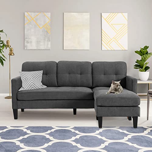LEISU Sectional Sofas Couch Convertible L-Shaped 3-Seater Sofa Set Wide Reversible Couch with Modern Linen Fabric, Small Space Sofa for Living Room,Apartment and Office (Grey)