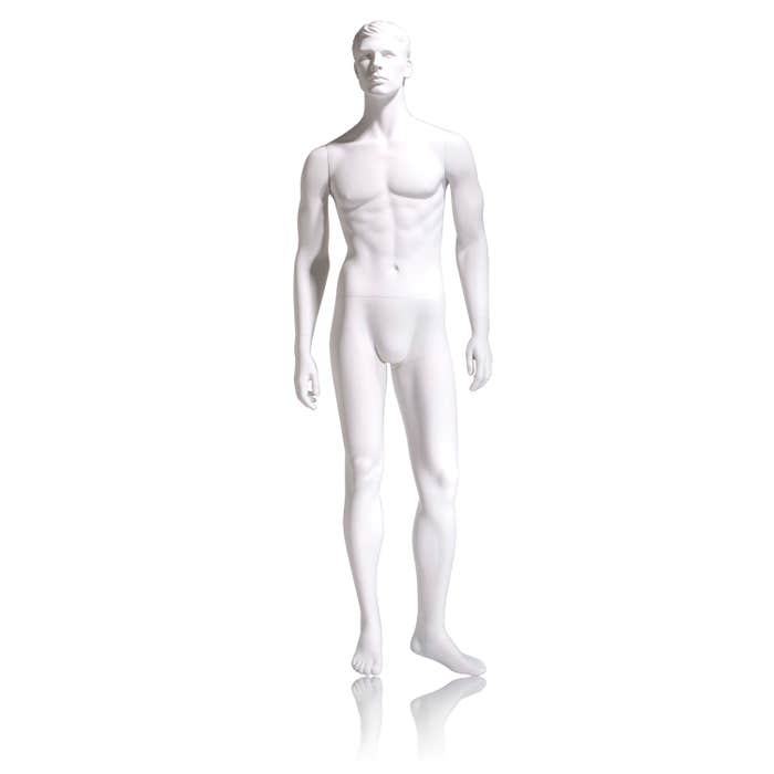 Econoco Male Mannequin - Molded Head, Arms by Side, Left Leg Slightly Bent