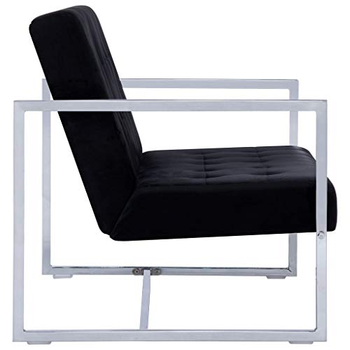2-Seater Sofa with Armrests | Modern 2-Seat Sofa Couch with Metal Legs | Polyester Living Room Sofa with Wooden Frame | Black Velvet with Chrome Legs 44.9