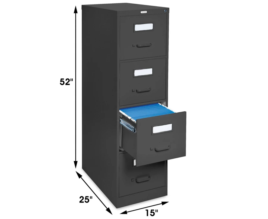 Vertical File Cabinet - Letter, 4 Drawer, Black