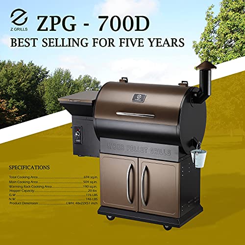 Z GRILLS Pellet Grill (ZPG-700D-Bonus#2)-Grill Cover, Stainless steal Tool sets, Grill Brush,ZGRILLS Aprons,Bucket Liners
