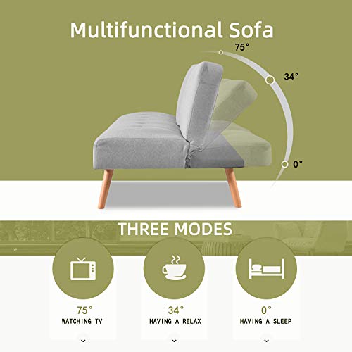 PROHIKER Futon Sofa Bed with Cup Holder, 3 Angle Adjustment Modes，Convertible Sectional Sofa ，Modern Polyester Fiber Fabric Combined Sofa，Comes with, Cup Holders, Cushions，Foldable Modular Sofa