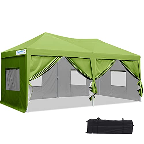 Quictent Privacy 10x20 ft EZ Pop Up Canopy Tent Party Tent Outdoor Event Gazebo with Sidewalls 100% Waterproof-(Green)