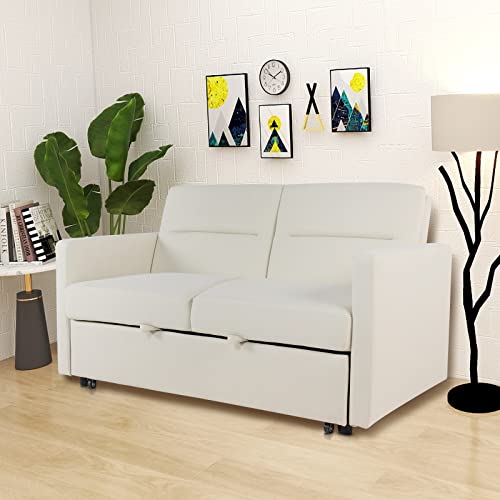 GURLLEU Sectional Sofa with Pull-Out Couch Sleeper Sofabed, 3 SEAT, Cream