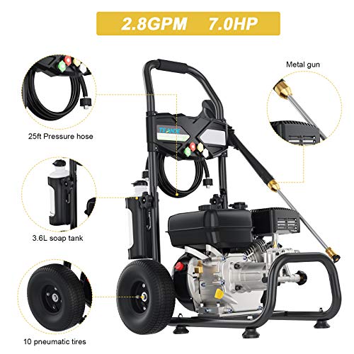 TEANDE Gas Pressure Washer 4200PSI 212CC Pressure Washer 2.8GPM Gasline Power Washer, 5 Adjustable Nozzles,1Gallon Flue Tank (Black)