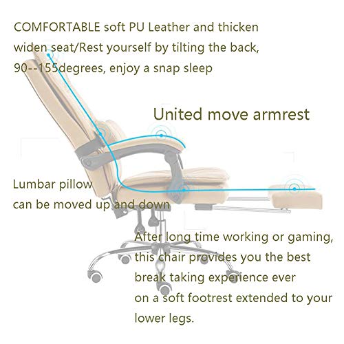 Chairs CJC Swivel Ergonomic Adjustable Height Thick Seat Cushion Reclining with Headrest Retractable Footrest (Color : Khaki)