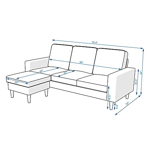 Reversible Sectional Sofa Couch Convertible L Shape Sofa with Chaise, Fabric 3 Seat Sectional Couch for Small Living Room,Apartment, Small Space, Grey