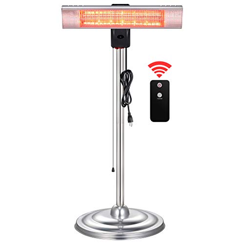 Outdoor heater, Electric Patio Heater, Indoor&Outdoor Infrared Heater With Switch Display, Adjustable Height, Waterproof with IP65, Freestanding with Remote, 750W/1500W