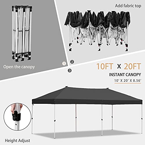 10x20 Pop up Canopy Solar Power Led Light Party Wedding Gazebo Tent Black