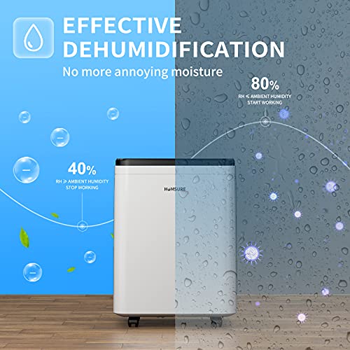 HUMSURE 4500 Sq. Ft Dehumidifier for Basements' 70 Pints Moisture Removal, Whole House Dehumidifier with Auto Shut-off, Portable Dehumidifier with Drain Hose & 5L Water Tank for Optional Drainage