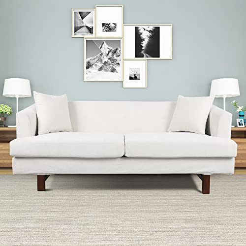 Large Tufted Couch, 72-inch Modern Linen Sleeper Sofa, Comfy Upholstered Loveseat Sofa with Thick Cushion and 2 Pillows, Small Couches for Small Spaces Living Room Bedroom (White)