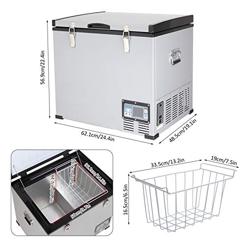 2.1 Cubic Foot (60 Liters) Chest Freezer with Adjustable Thermostat,Compressor Key Display Car Refrigerator Cold Rolled (gray, 24.5 x 19.1 x 22.4 inches)