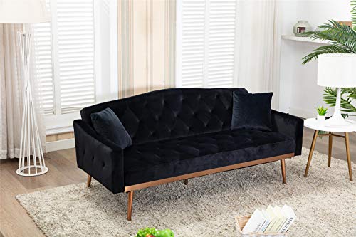 Velvet Sofa Accent Loveseat Sofa with Stainless Steel Feet (Black)