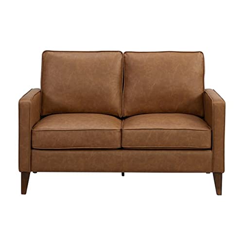 Jianna Faux Leather Loveseat Saddle Brown