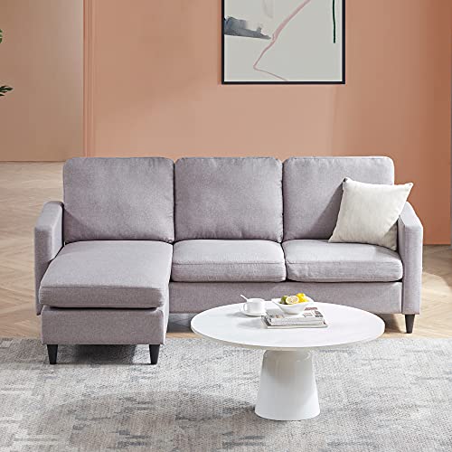 Melpomene Reversible Sectional Sofa Couch L-Shape Sofa Convertible Couch for Living Room 3-Seater Couch with Handy Side Pocket, Modern Linen Fabric Sofa for Small Space (Linen, Gray)