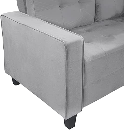 RINIMEI 2 Piece Living Room Furniture Set Include Upholstered Three Seater Sofá & Loveseat, Sectional Sofa Stylish Velvet Tufted Cushion Couch Easy Assemble W/Side Pockets,Grey, Gray