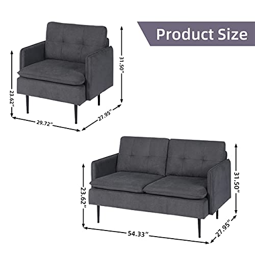 AODAILIHB Sofa Sets for Living Room 3 Piece Mid Century Modern Sectional Couch Set, Upholstered Loveseat and 2 Armchairs Set for Home Office Small Space (3, Grey)