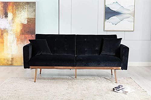 STP-Y Velvet Sofa, Accent Sofa .loveseat Sofa with Rose Gold Metal feet and Black Velvet (Color : Black, Size : 68.133.131.1 inch)