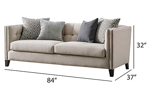 Acanva Modern Tuxedo Living Room Sofa with Linen-Like Tufting Upholstered Nailhead Trim, 84”W Couch, Cream