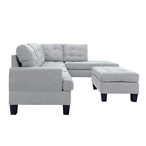 Casa Andrea Milano Modern Reversible Sectional Sofa Couch with Chaise and Ottoman, Large, Grey