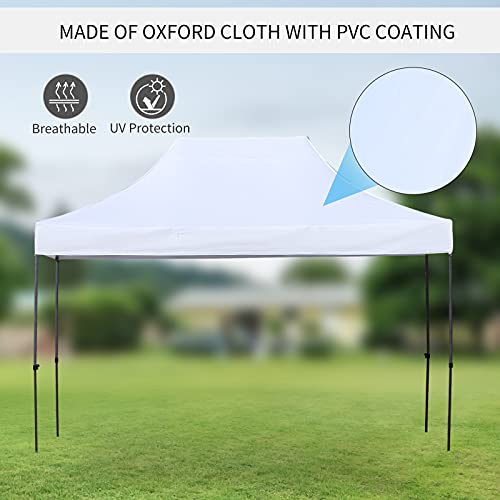 Outsunny 10' x 15' Heavy Duty Pop Up Canopy Gazebo with 3-Level Adjustable Height, Wheeled Roller Bag, UV Fighting Roof, White