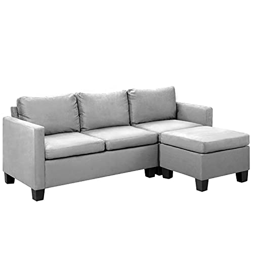 Flamaker Convertible Sectional Sofa L-Shaped Couch 3-seat Modern Fabric Reversible Sofa Couch (Light Grey)