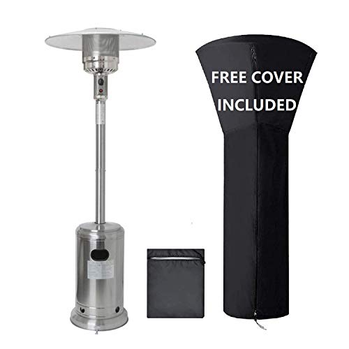Nother 48000 BTU Patio Heater, Propane Patio Heater Standing with Cover and Wheels, Large, Outdoor Table Top Heater with Adjustable Thermostat, Suitable for Garden Wedding with Cover(Stainless Steel)