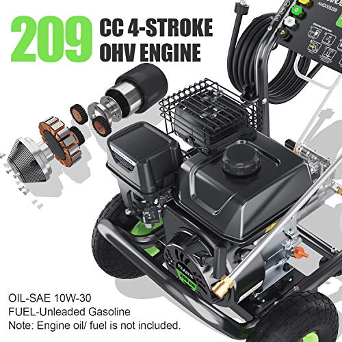 TEANDE 4200PSI Gas Pressure Washer Power Washer 3GPM 209CC Gas Powered Pressure Washer, 5 Adjustable Nozzles, 20ft Pressure Hose, Dual soap Tank (Black)
