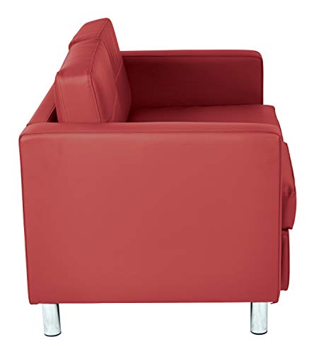 Office Star Pacific Loveseat with Padded Box Spring Seats and Silver Metal Legs, Dillon Lipstick Faux Leather