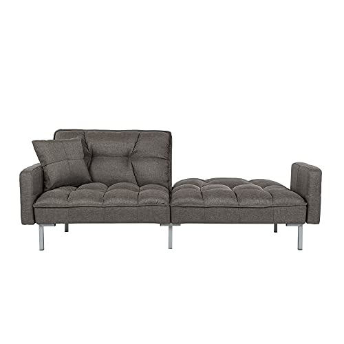 Casa Andrea Milano llc Modern Plush Tufted Linen Fabric Splitback Living Room Sleeper Futon, Small, Dark Grey