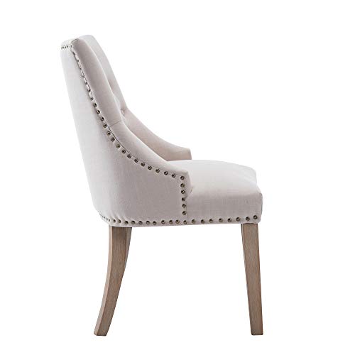 NOBPEINT Dining Chair Beige Fabric Leisure Padded Ring Chair, Nailed Trim, Set of 2