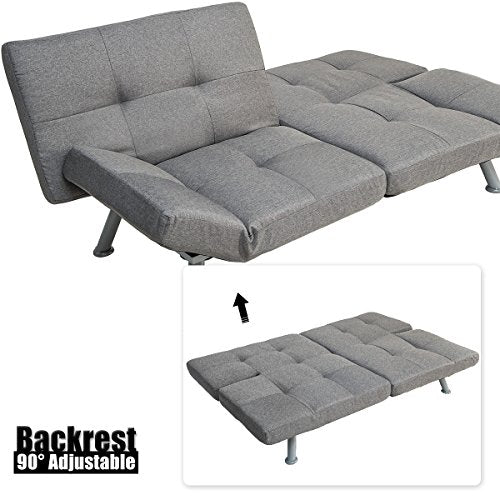 Harper&Bright Designs Multifunctional Convertible Futon Sofa Bed with Slanted Steel Legs (Grey)