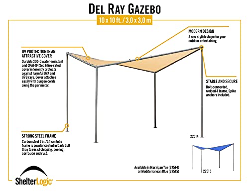 ShelterLogic 10' x 10' Del Ray Gazebo Canopy Charcoal Carbon Steel Frame and Marzipan Tan Water-Resistant and Sun Protection Cover