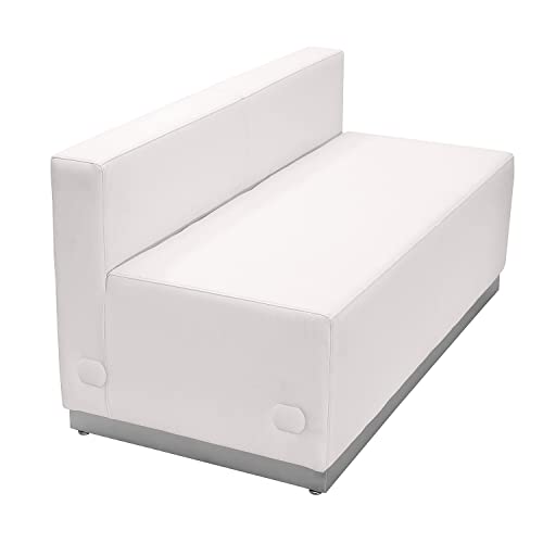 Flash Furniture HERCULES Alon Series White LeatherSoft Loveseat with Brushed Stainless Steel Base