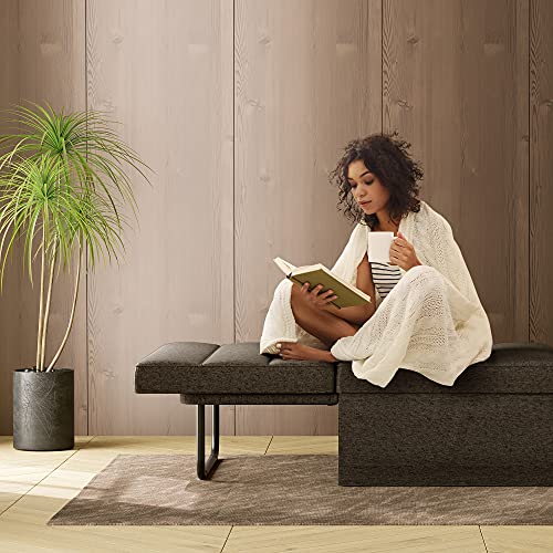 Kescas Sofa Bed, 5 in 1 Multi-Function Convertible Sofa Chair Folding Ottoman with Adjustable Backrest, Elegant Linen Modern Couch Bed for Living Room Office Apartment, Light Brown