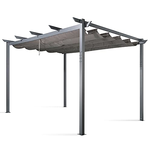 Patio Tree Outdoor Pergola Patio Aluminum Retractable Gazebo with Shading Canopy (Grey)