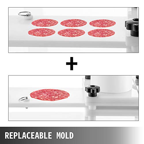 VBENLEM Commercial Burger Patty Maker Dia 55mm/2.15inch and 130mm/5inch Hamburger Press Machine PE Material with Tabletop Fixed Desig, 5inch, White