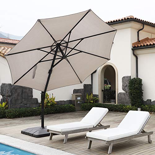 Frivity Patio Umbrella, 11FT Outdoor Patio Umbrella with Heavy Duty Base, Large Cantilever Umbrella Windproof Offset Umbrella Sun Umbrella for Garden Deck Pool Patio, Gray