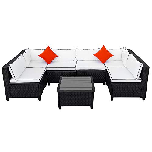 Harper & Bright Designs 7 Pieces Patio Furniture Set, All Weather PE Rattan Wicker Outdoor U-Shape Sectional Sofa with Coffee Table for Patio, Garden, Lawn, Backyard, Poolside, Balcony, Porch (Beige)