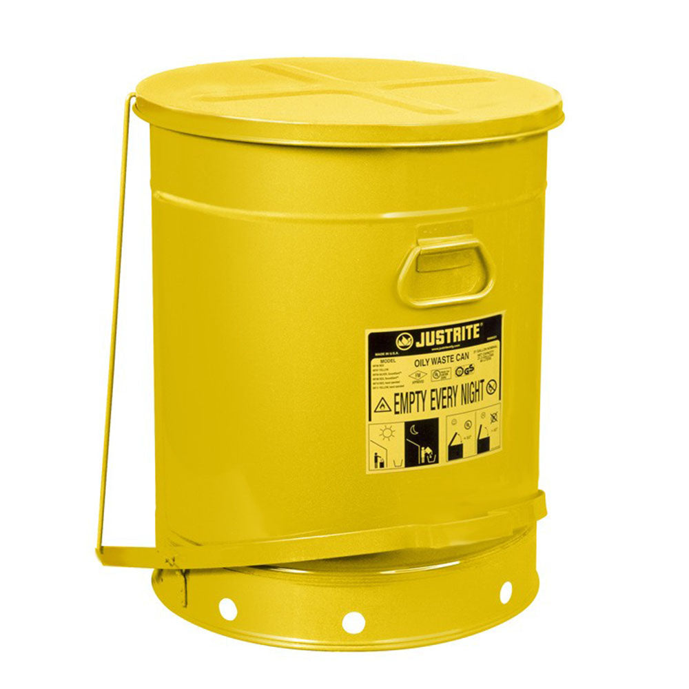 Justrite Oily Waste Can, 21 Gallon, Foot-Operated Self-Closing Cover