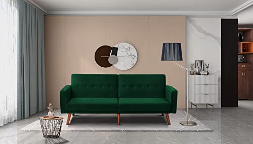 K.Nice Convertible Sofa Bed Modern Velvet Sleeper Bed (Green) 2124