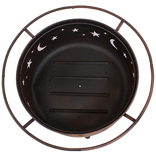 Sunnydaze Cosmic Outdoor Fire Pit - 30 Inch Round Bonfire Wood Burning Patio & Backyard Firepit for Outside with Cooking BBQ Grill Grate, Spark Screen, and Fireplace Poker, Celestial Design