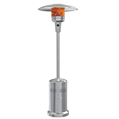 Gas Patio Heater with Wheels，48,000 BTU of outdoor heaters for patio propane for Commercial and Household Use，Stainless Steel Outdoor Propane Heater ,with CSA Certified for Garden