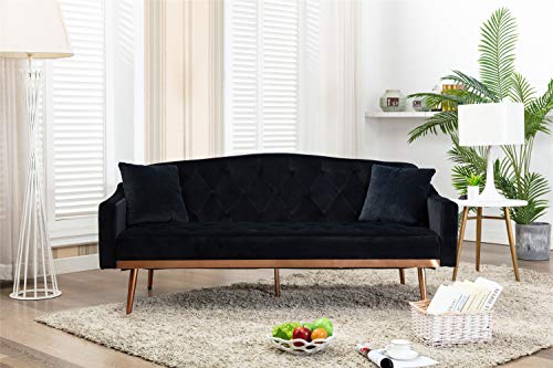 Velvet Sleeper Sofa Bed, Convertible Sleeper Couch Bed with Rose Gold Metal Legs, 64
