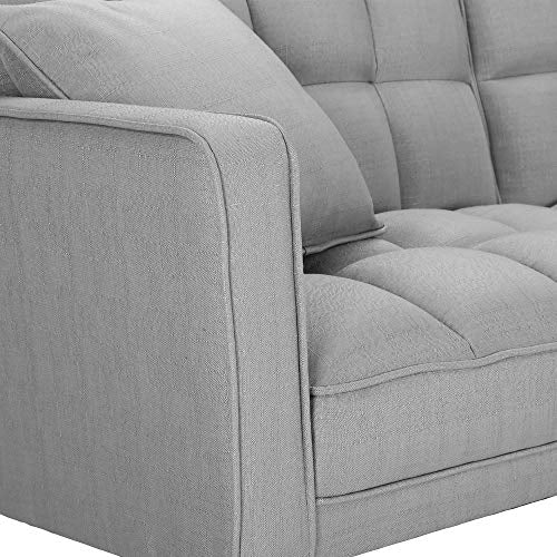 Knocbel Upholstered Fabric Convertible Futon Sleeper Sofa Bed with Armrest & 2 Pillows, Loveseat Sofa, Twin Sleeper Bed, 600 Lbs Weight Capacity (Light Grey)