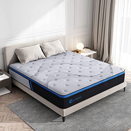 Queen Mattress, Avenco Hybrid Mattress Queen Size, 10 Inch Pocket Spring and Gel Memory Foam Queen Mattress in a Box, Grey, Medium Firm, Comfortable and Supportive, Edge Support, CertiPUR-US