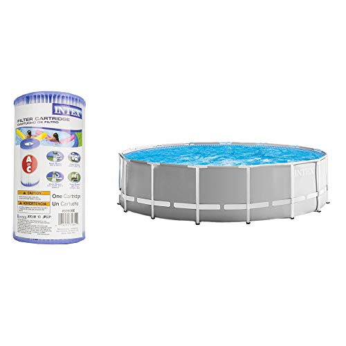 Intex 26725EH 15ft x 15ft x 48in Outdoor Above Ground Swimming Pool Set with Cover, Ladder, Filter Pump and 6 Replacement Filter Cartridges