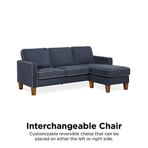 Novogratz DA036SEC-BL Bowen Sectional Sofa with Contrast Welting, Blue