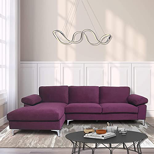RINIMEI L-Shaped Tufted Cushion Corner Couch Velvet Upholstery Sectional Sofa Easy Assemble with Reversible Chaise Lounge & Metal Legs for Home & Apartment Living Room Furniture Sets, Purple